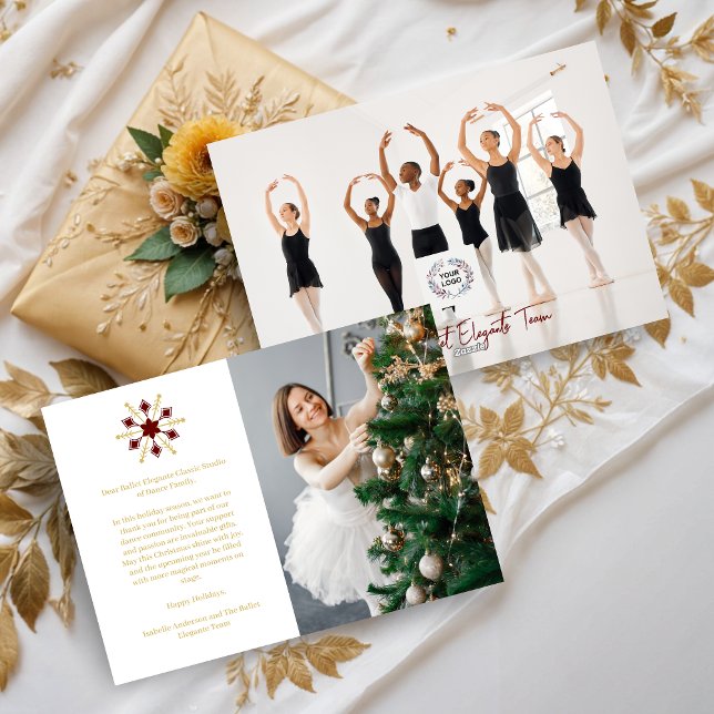 Cartão De Festividades Elegant Christmas Snowflake Red & Gold 2 Photos (Elegant Christmas Snowflake Red & Faux Gold 2 Photos Business Holidays Cards. )