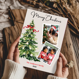 Cartão De Festividades Elegant Christmas tree two photos personalized