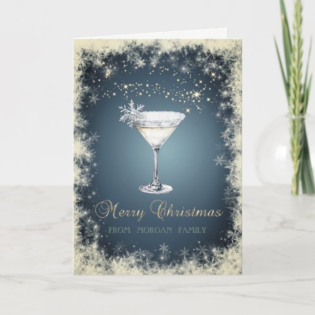 Cartão De Festividades Elegant Christmas Watercolor Cocktail Snowflakes  (Frente)