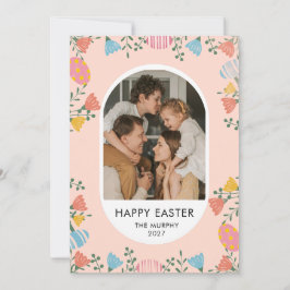 Cartão De Festividades Elegant Colorful Oval Floral Easter Family Photo
