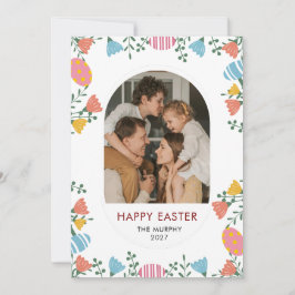 Cartão De Festividades Elegant Colorful Oval Floral Easter Family Photo