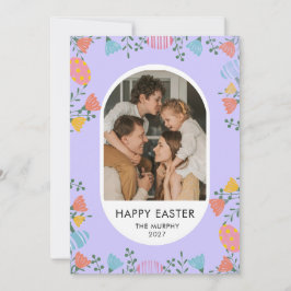 Cartão De Festividades Elegant Colorful Oval Floral Easter Family Photo
