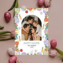 Cartão De Festividades Elegant Colorful Oval Floral Easter Family Photo