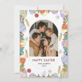 Cartão De Festividades Elegant Colorful Oval Floral Easter Family Photo