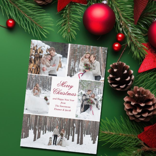 Cartão De Festividades Elegant Couple Christmas Photo Collage Newlywed (Criador carregado)