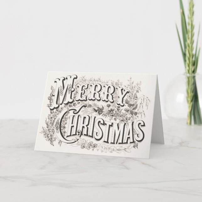 Cartão De Festividades Elegant Currier & Ives MERRY CHRISTMAS Lithograph (Frente)