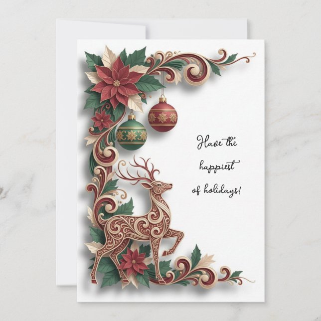 Cartão De Festividades Elegant Deer Filigree Christmas Holiday Flat Card (Frente)