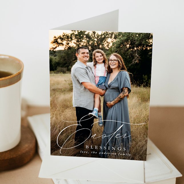 Cartão De Festividades Elegant Easter Blessings Photo (Criador carregado)