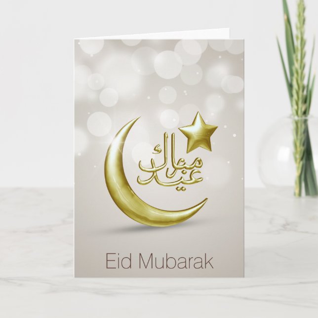 Cartão De Festividades Elegant Eid Mubarak Gold Moon Star - Greeting Card (Frente)