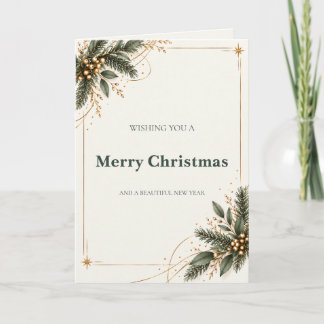 Cartão De Festividades Elegant Evergreen Gold Christmas Card