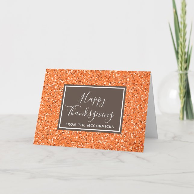 Cartão De Festividades Elegant Fall Orange Glitter Thanksgiving Custom (Frente)