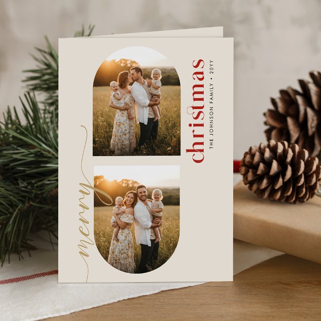 Cartão De Festividades Elegant Family Christmas 3 Photo Arch Folded (Criador carregado)
