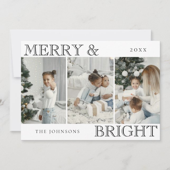 Cartão De Festividades Elegant Family Photo | Merry and Bright Christmas (Frente)