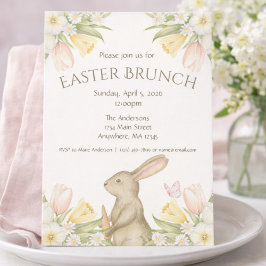 Cartão De Festividades Elegant Floral Easter Bunny Easter Brunch Invite