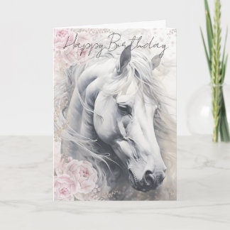 Cartão De Festividades Elegant Floral White Horse