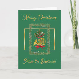 Cartão De Festividades Elegant French Horn Christmas Green