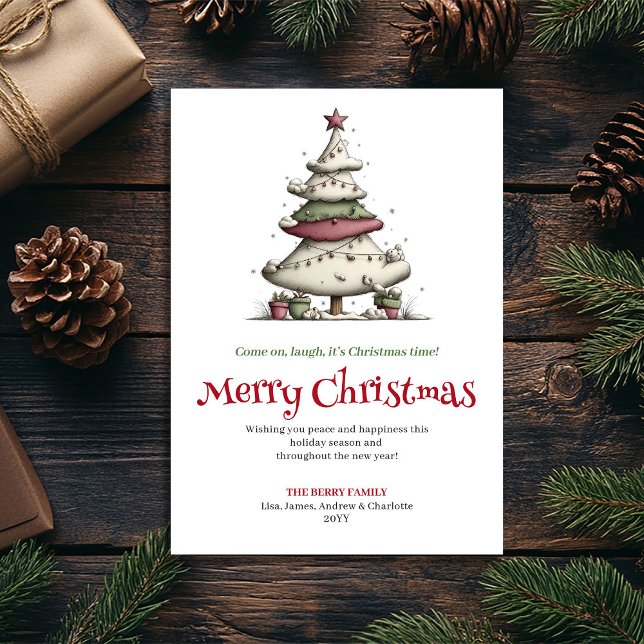 Cartão De Festividades Elegant Funny Christmas Tree Hand Drawn Design (Elegant Funny Christmas Tree Hand Drawn Design Holiday Card)