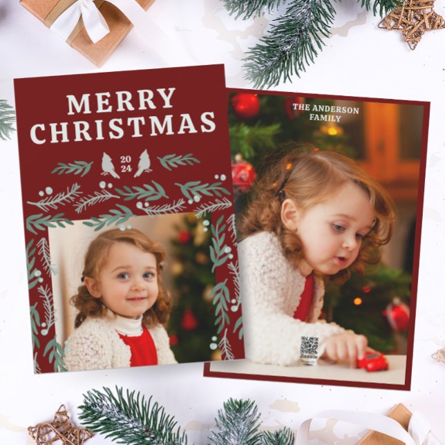 Cartão De Festividades Elegant Garland Border Duas Fotografias (Criador carregado)