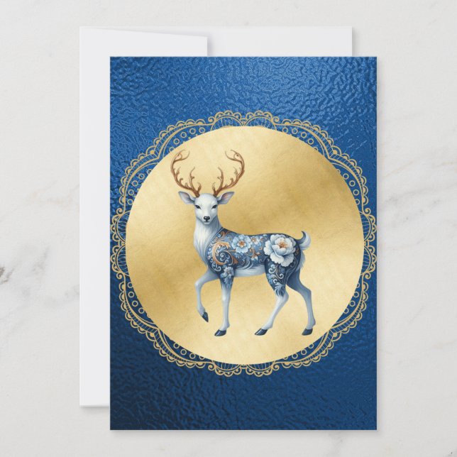 Cartão De Festividades Elegant Gold and Blue Christmas Card (Frente)