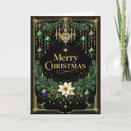 Cartão De Festividades Elegant Gold Art Deco Chandelier Christmas