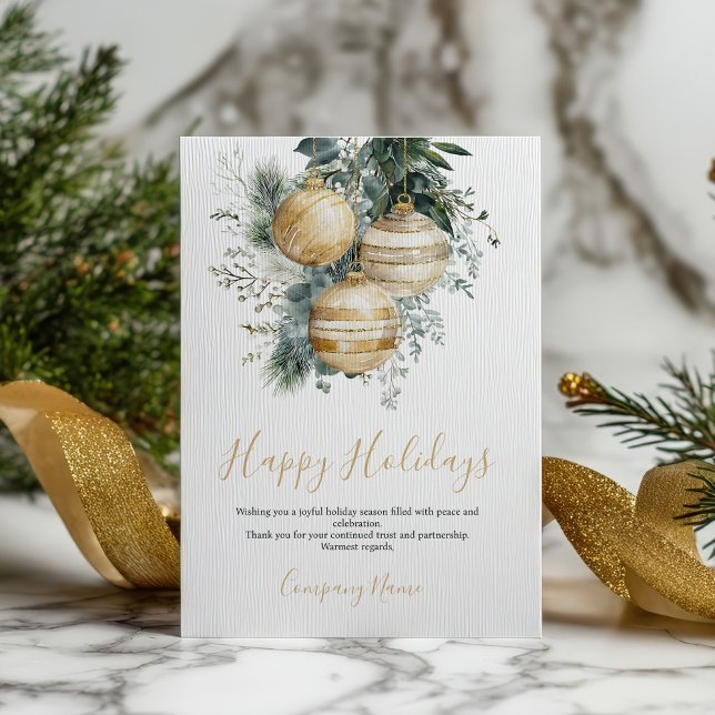 Cartão De Festividades Elegant Gold Baubles Greenery Corporate Christmas (Elegant Gold Baubles Greenery Corporate Christmas Holiday Card)