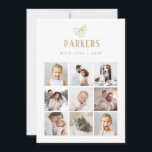 Cartão De Festividades Elegant Gold Family Multi Photo Grid | Christmas<br><div class="desc">This simple and minimalist, faux gold and white holiday card features an elegant nine photo collage on the front, and an additional photo on the back, for a total of ten of your favorite family photos. Classic calligraphy along with modern text for your family name add a stylish touch. The...</div>