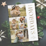 Cartão De Festividades Elegant Gold Five Photo Collage Happy Holidays<br><div class="desc">Send stylish holiday greetings with these beautiful 5 photo collage Christmas holiday cards! They feature five photo templates on the left of the card, with elegant, modern typography on the right, reading "Happy Holidays" in faux gold foil. The back of the card contains simple diagonal stripes in faux gold foil...</div>