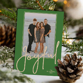 Cartão De Festividades Elegant Gold JOYFUL Script Green Photo Christmas