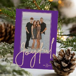 Cartão De Festividades Elegant Gold JOYFUL Script Purple Photo Christmas