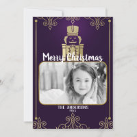 Elegant Gold Purple Nutcracker Holiday Photo Card