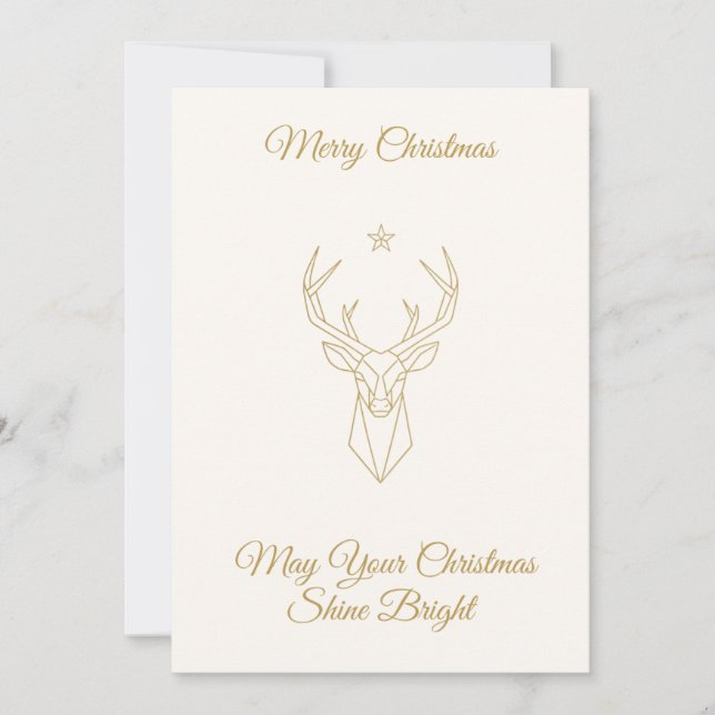 Cartão De Festividades ✨ Elegant Gold Reindeer Christmas Card | Minimalis (Frente)