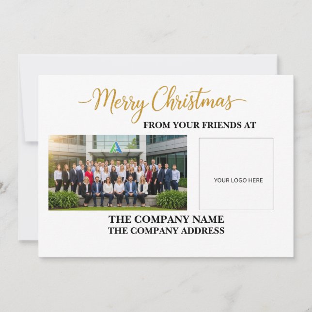 Cartão De Festividades Elegant Gold Script Corporate Team Photo Flat  (Frente)