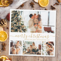 Elegant Gold White 4 Photo Collage Christmas