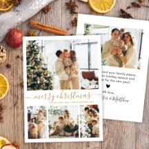 Elegant Gold White 4 Photo Collage Christmas Holid