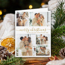Elegant Gold White 5 Photo Collage Christmas 