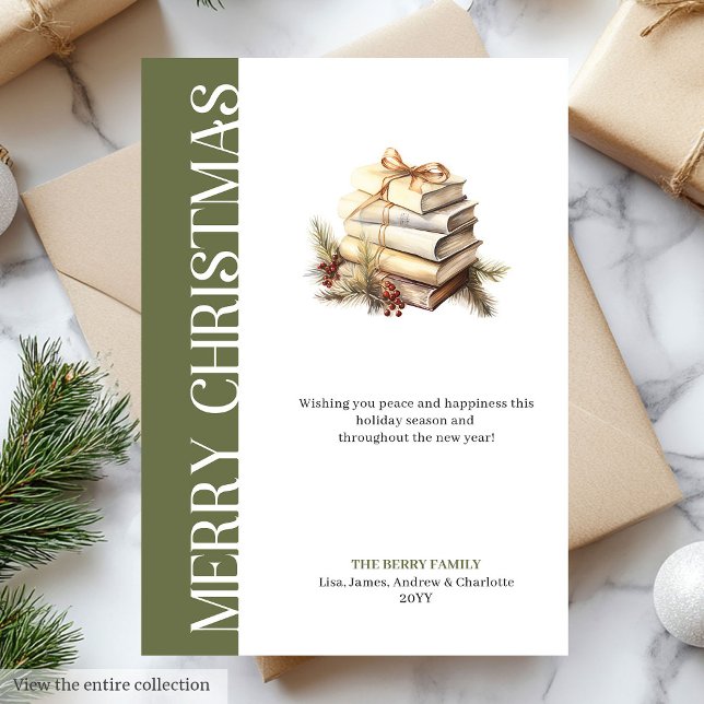Cartão De Festividades Elegant Green And Gold Minimalist Holiday Card (Elegant Green And Gold Minimalist Holiday Card)