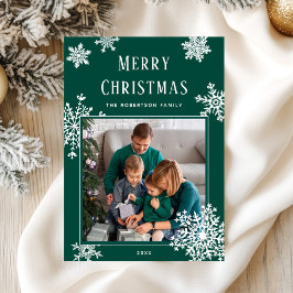 Cartão De Festividades Elegant Green Christmas Snowflakes Photo