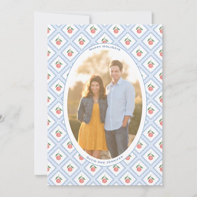 Cartão De Festividades Elegant Handpainted Citrus Pattern Oval Photo (Frente)