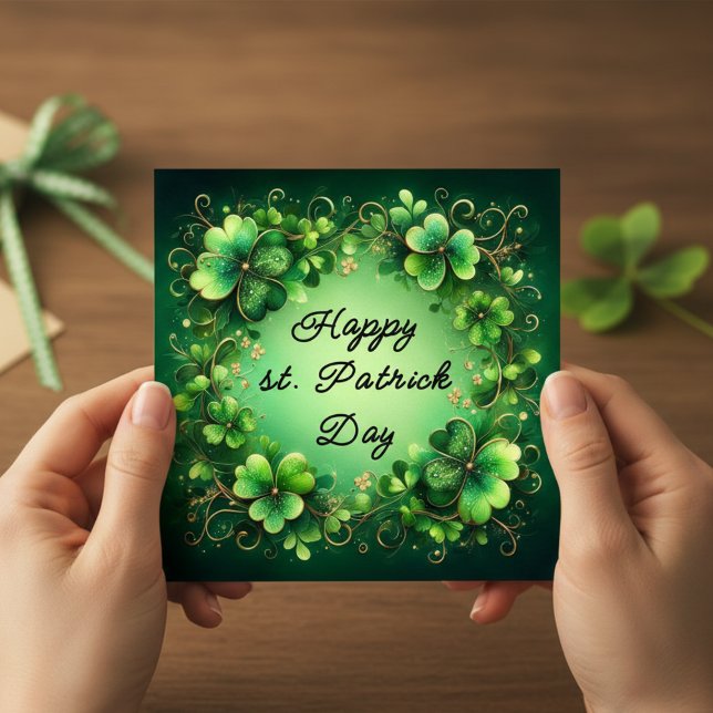 Cartão De Festividades Elegant Happy St Patrick’s Day Shamrock Wreath Car (Criador carregado)