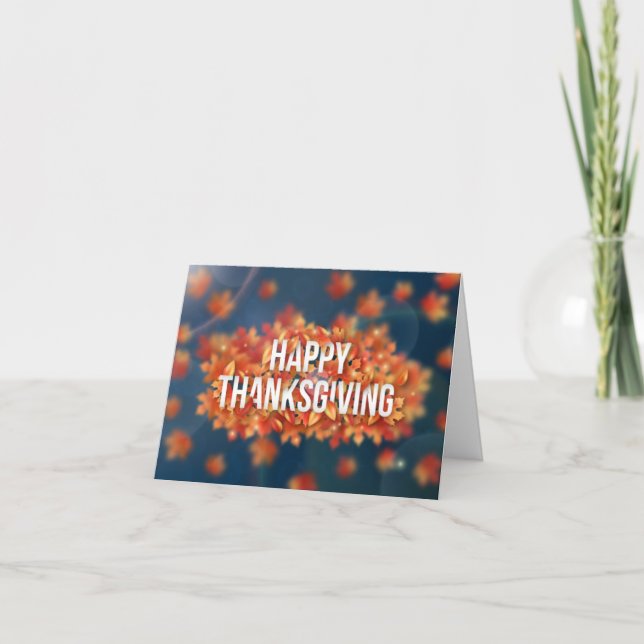 Cartão De Festividades Elegant Happy Thanksgiving with Leave Autumn (Frente)