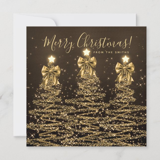 Cartão De Festividades Elegant Holiday Gold Christmas Trees Greeting  (Frente)