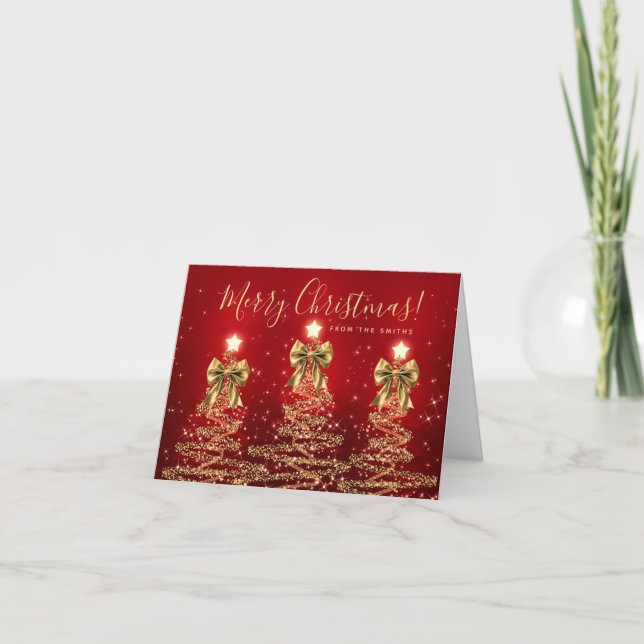 Cartão De Festividades Elegant Holiday Gold Red Christmas Trees Greeting  (Frente)