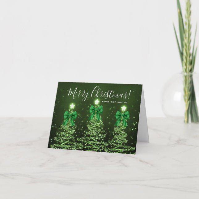 Cartão De Festividades Elegant Holiday Green Christmas Trees Greeting  (Frente)