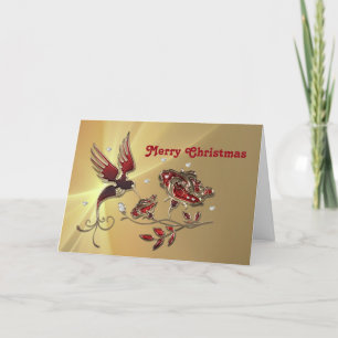 Cartão De Festividades Elegant Hummingbird Red Floral Graphic Christmas