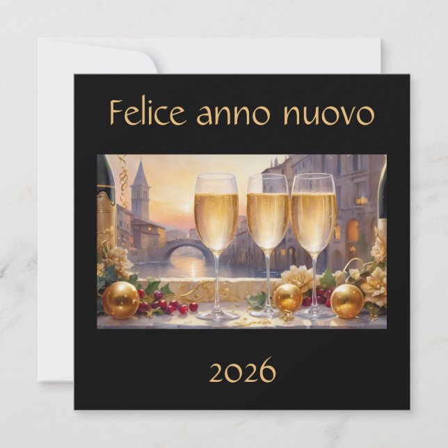 Cartão De Festividades Elegant Italian New Year Black Holiday Card (Frente)