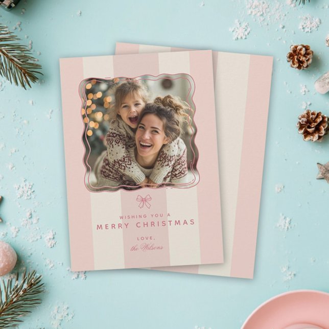 Cartão De Festividades Elegant Joyful Stripe Happy Family Photo Christmas (Criador carregado)