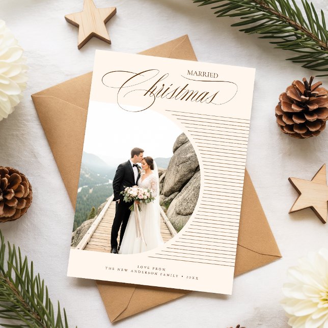 Cartão De Festividades Elegant Just Married Newlywed Photo Christmas (Criador carregado)
