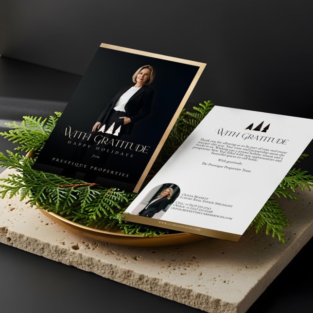 Cartão De Festividades Elegant Luxury Real Estate Modern Gold Black Happy (Elegant Luxury Real Estate Modern Gold Black Happy Holiday Card)