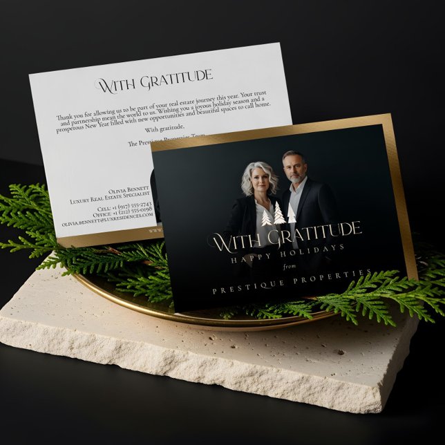 Cartão De Festividades Elegant Luxury Real Estate Modern Gold Black Happy (Elegant Luxury Real Estate Modern Gold Black Happy Holiday Card)