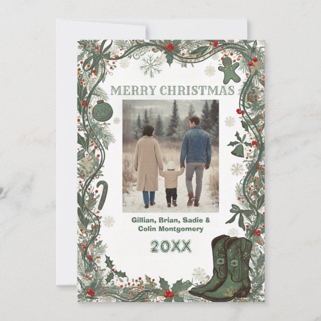Cartão De Festividades Elegant Merry Christmass Holiday Photo Card (Frente)